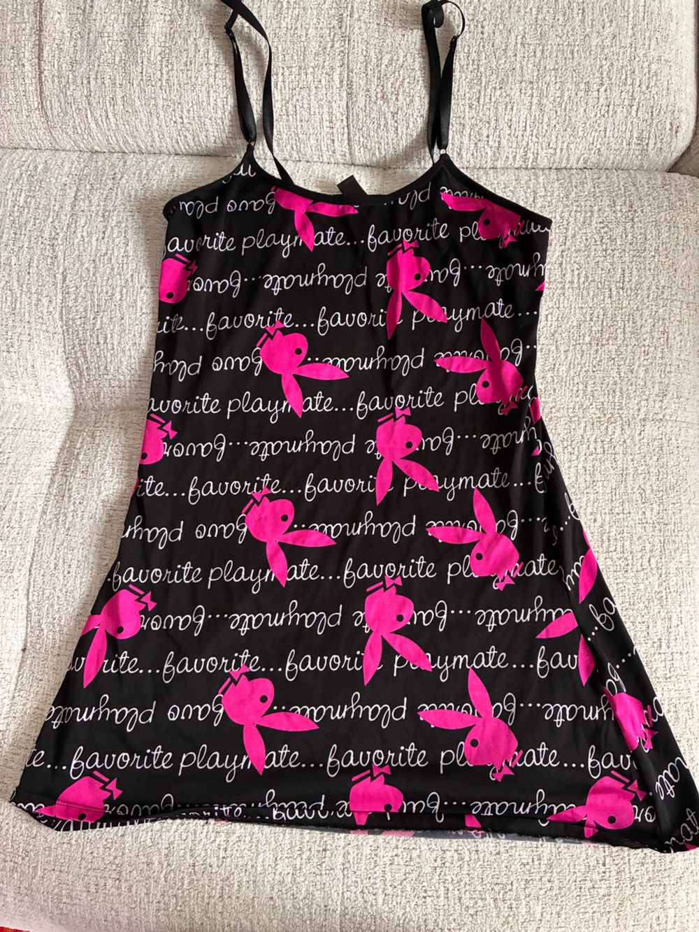 Playful Pink Bunny Print Dress on Black